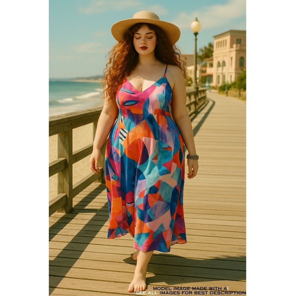 New Nicole Miller Dress 1X Oversized Pockets Abstract Geometric Resort Cruise